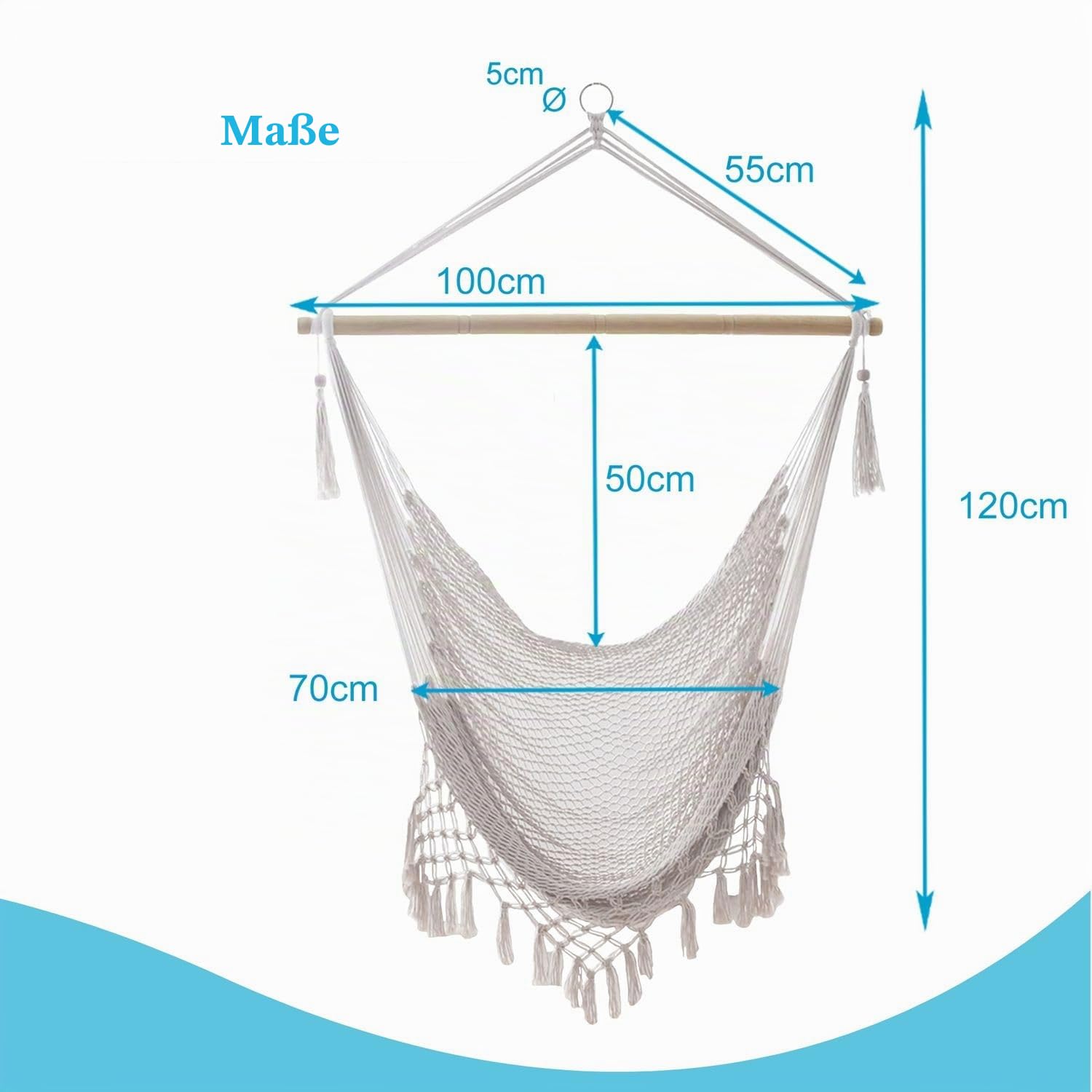 Intirilife Hängesessel Makramee Beige 120x100 Baumwolle Boho