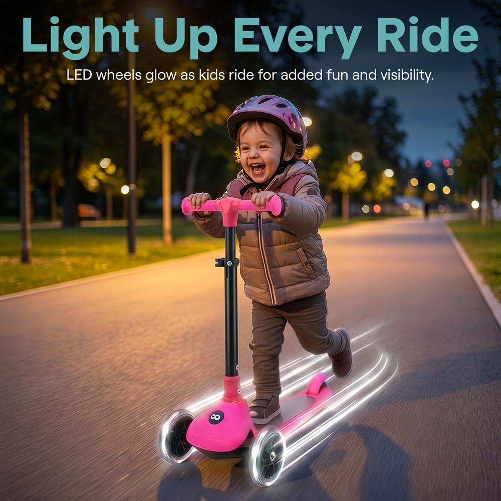 Serenelife Scooters Kinderroller 3 Räder Pink LED