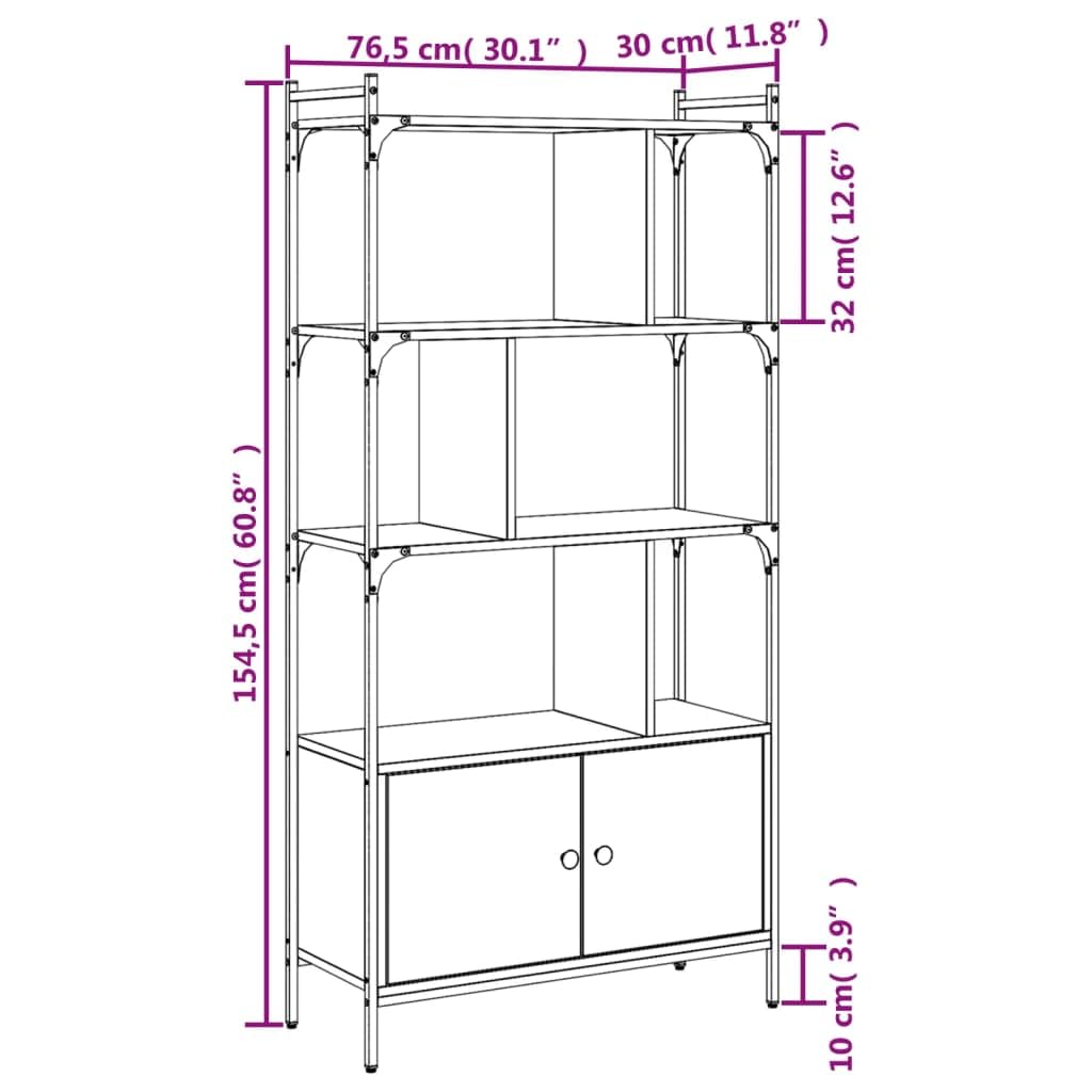 vidaXL Möbel Bücherregal Sonoma-Eiche 76,5 cm mit Türen
