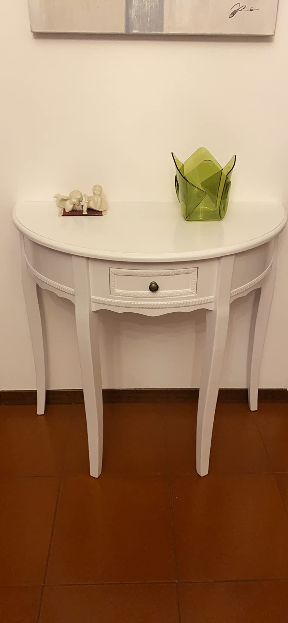 vidaXL Konsolentisch halbrund weiß mit Schublade MDF 80 cm