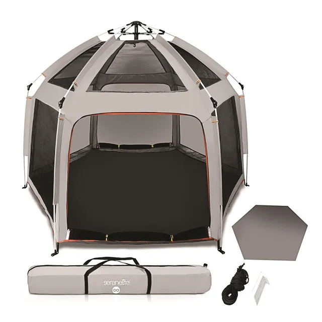 Serenelife Baby Laufstall faltbar grau mit UV-Schutz 6-teilig