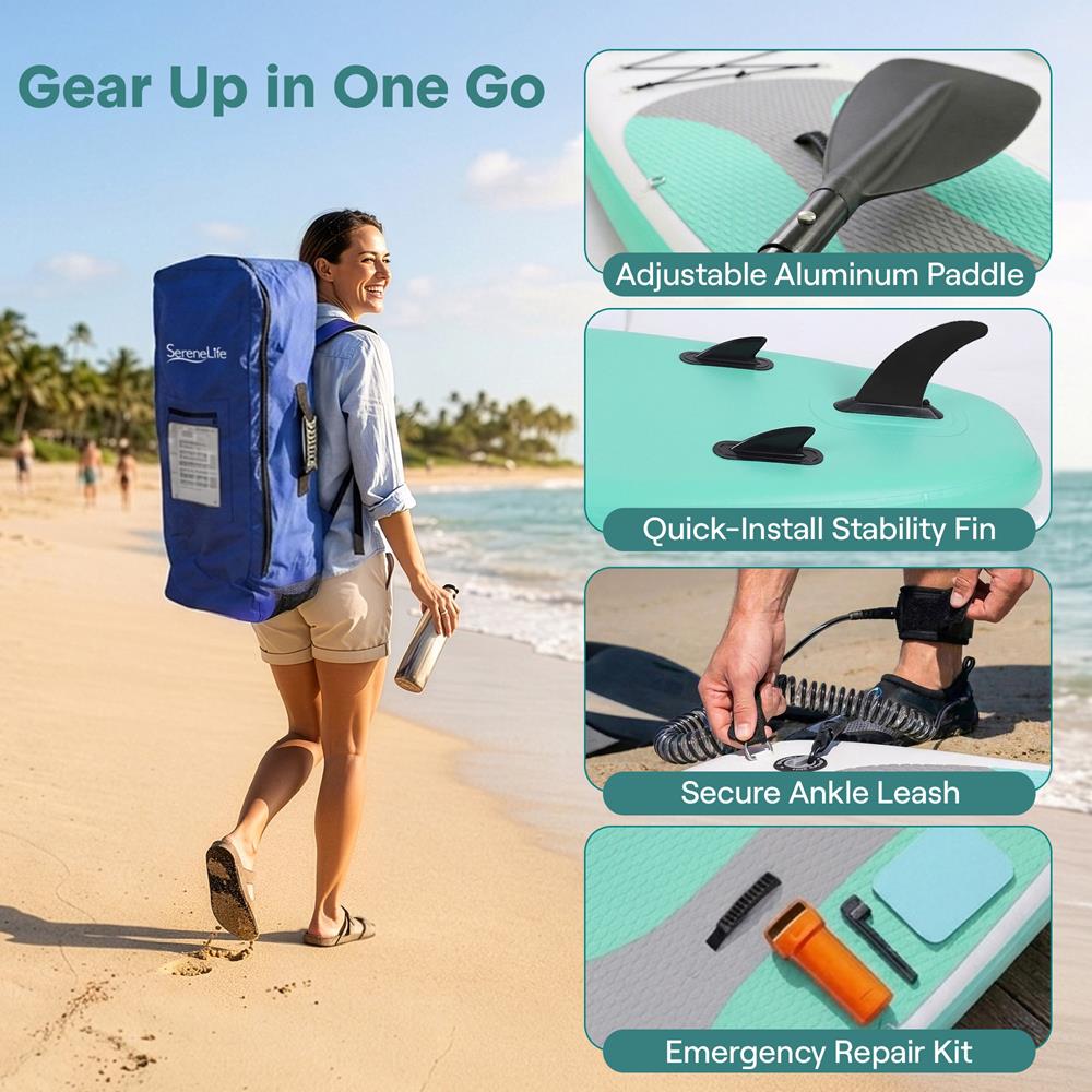 Serenelife Thunder Wave SUP Board 10ft Teal PVC Komplettset
