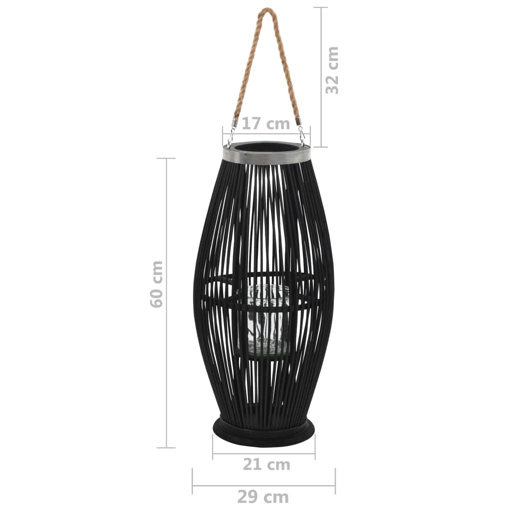 vidaXL Kerzenleuchter Bambus Schwarz 60 cm Hängelaterne Glas