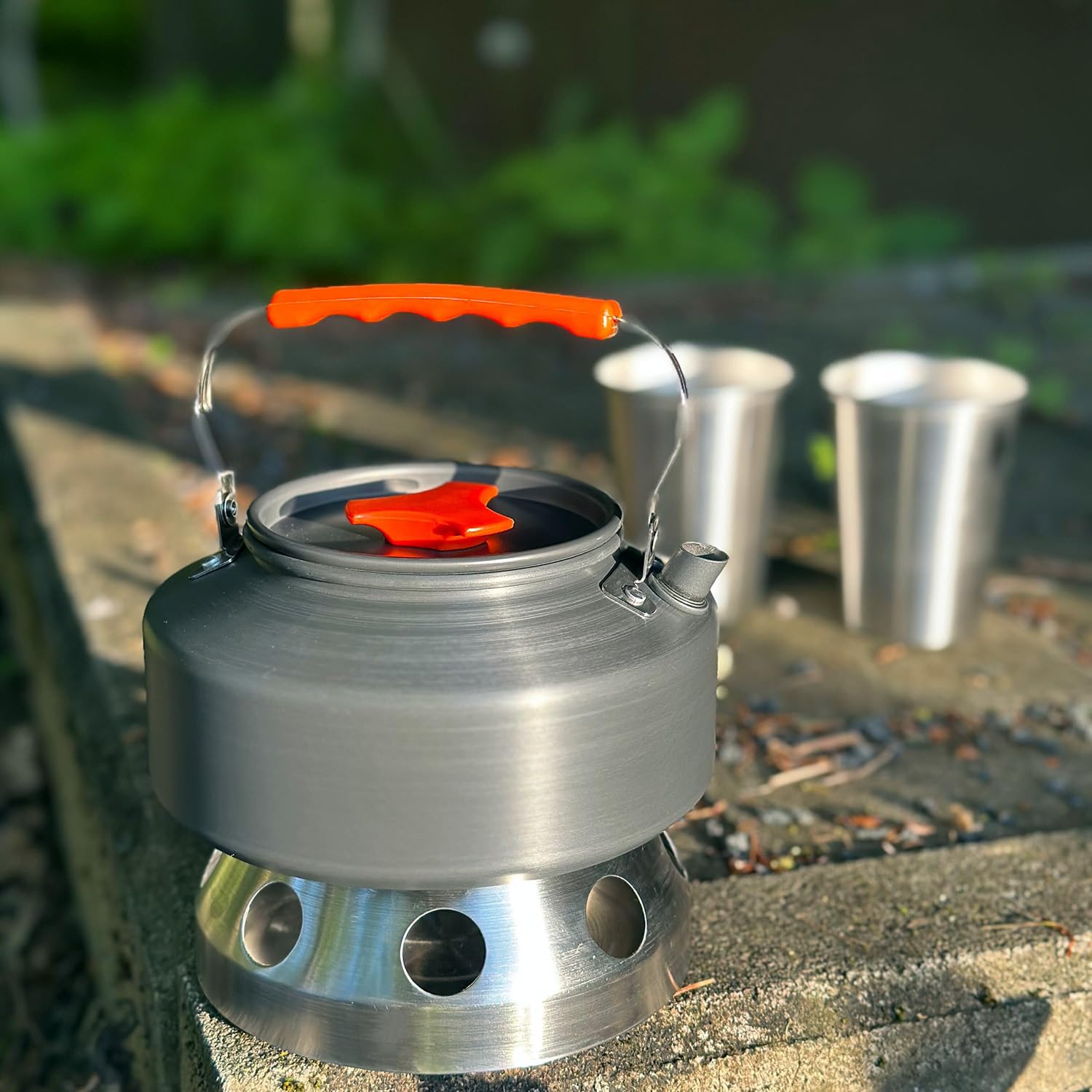 Intirilife Camping Wasserkocher 1,1 L Orange Aluminium Teekessel