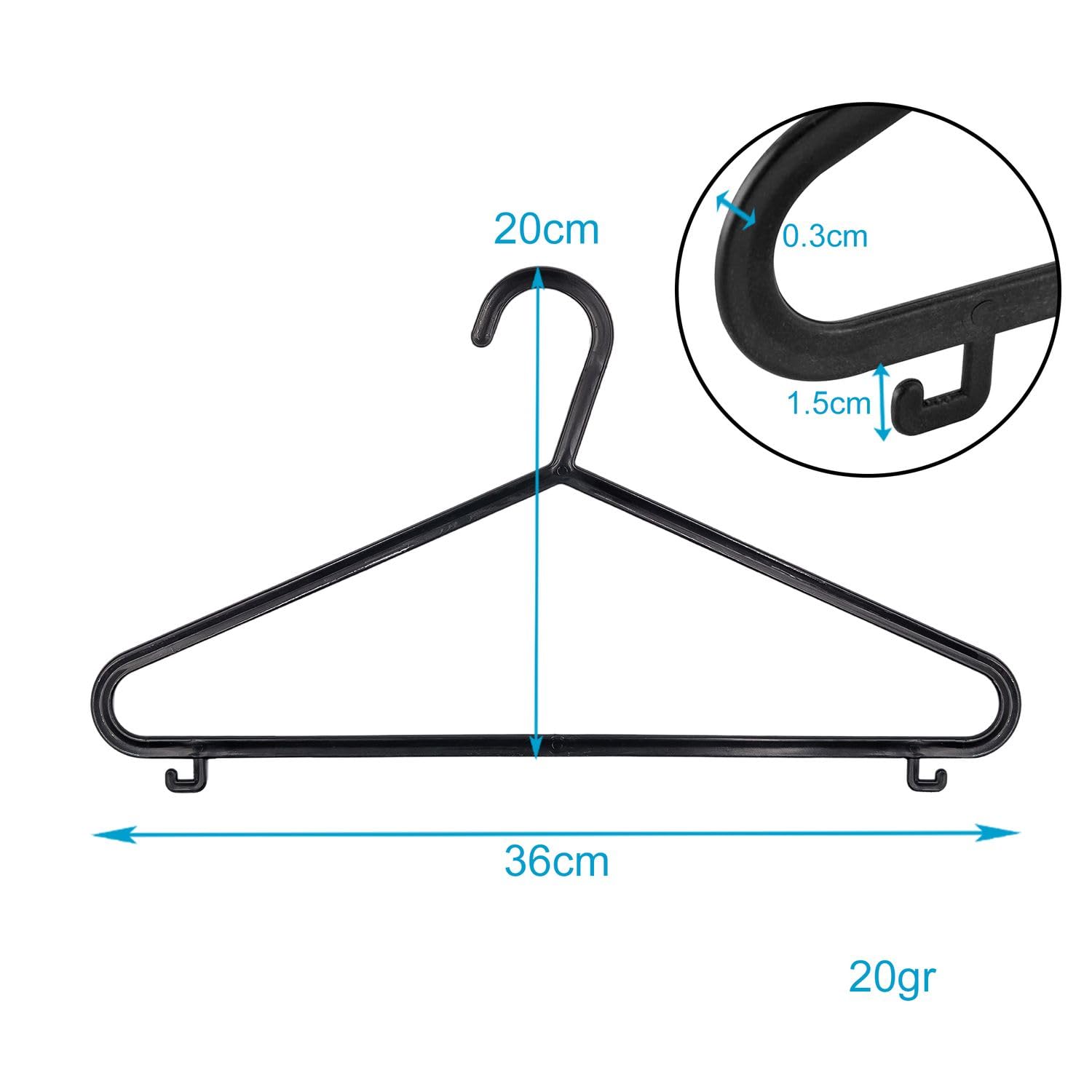 Intirilife Kleiderbügel Schwarz 10 Stück Kunststoff 36 cm