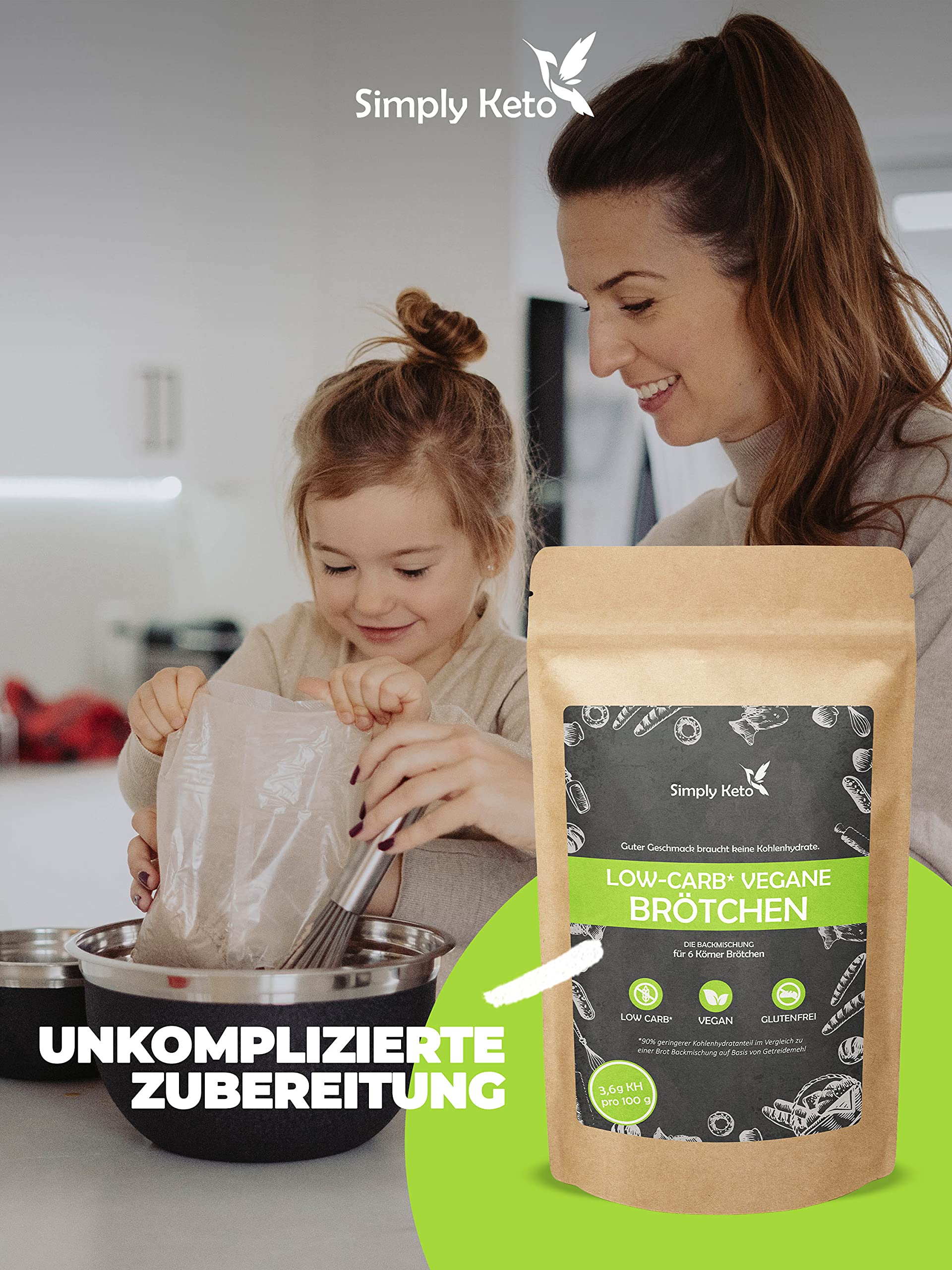 Keto Vegane Lower Carb Brötchen Backmischung 335g glutenfrei