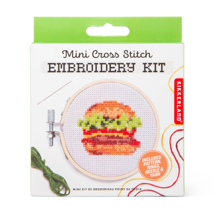 Kikkerland Crafters Burger Mini Kreuzstich Stickset Rahmen