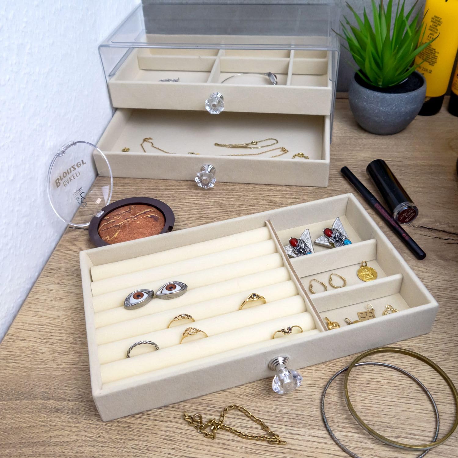 Intirilife Schmuckkästchen Beige 3 Schubladen 23,5 cm Box