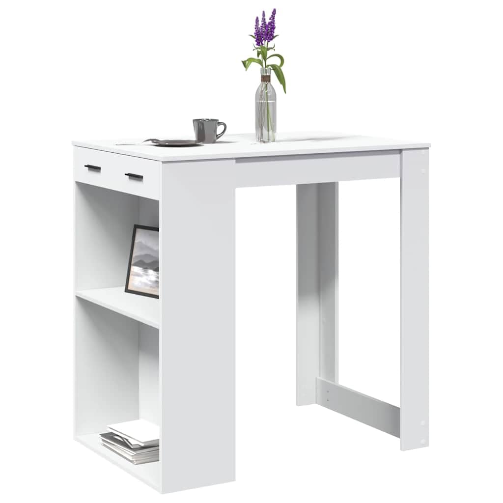 vidaXL Bartisch Weiß 102x70x103,5 cm Stehtisch mit Stauraum