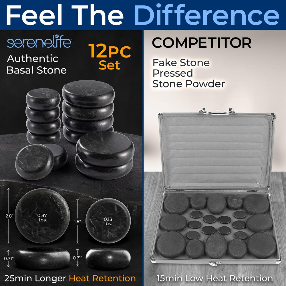 Serenelife Massage Hot Stone Set 12 Basaltsteine mit Tasche