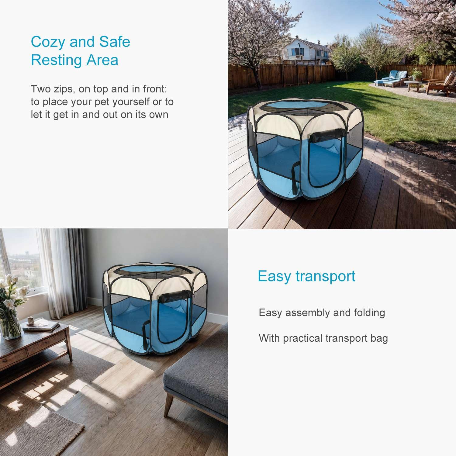 Intirilife Garten Laufstall Haustiere Blau 77x58 cm Oxford