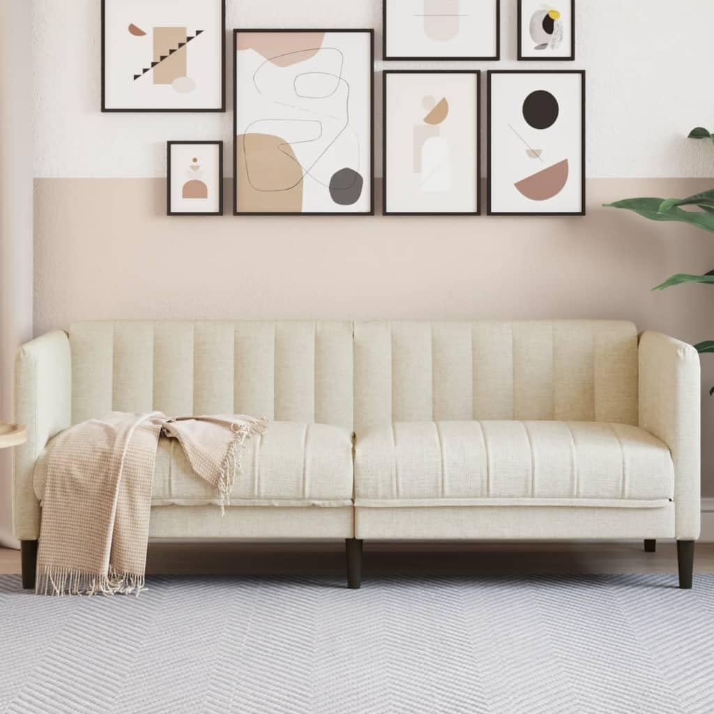 vidaXL Möbel 2-Sitzer-Sofa Creme Leinen Stoffsofa