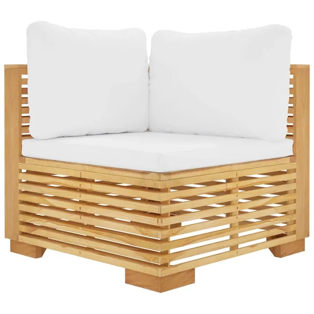 vidaXL Heim & Garten Garten-Ecksofa Teak Creme Kissen wetterfest