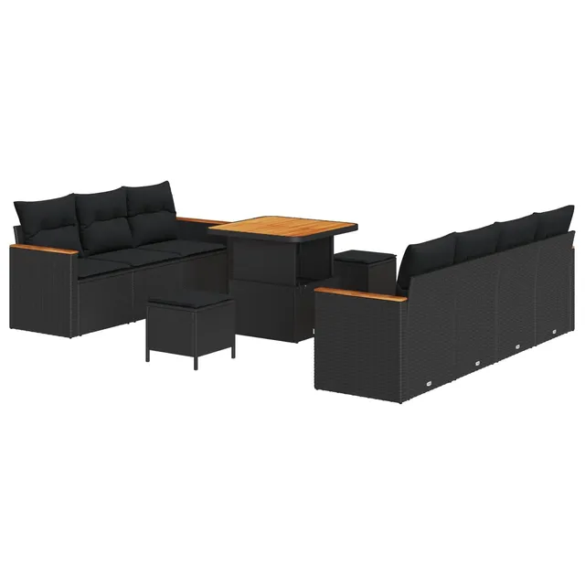 vidaXL Gartensofa-Set 10-tlg Schwarz Poly-Rattan 80 cm