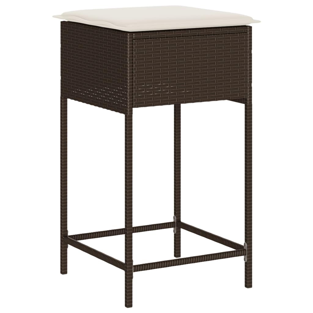 vidaXL Gartenbar-Set 3-TLG Poly Rattan Braun mit Kissen