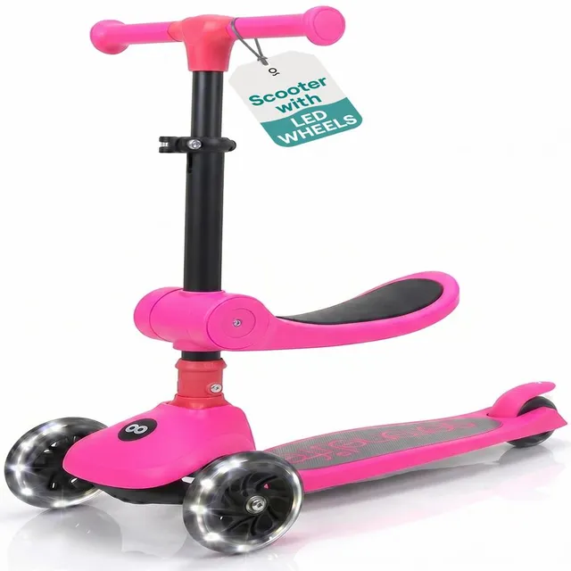 Serenelife Scooters Kinderroller 3-Rad Pink LED mit Sitz