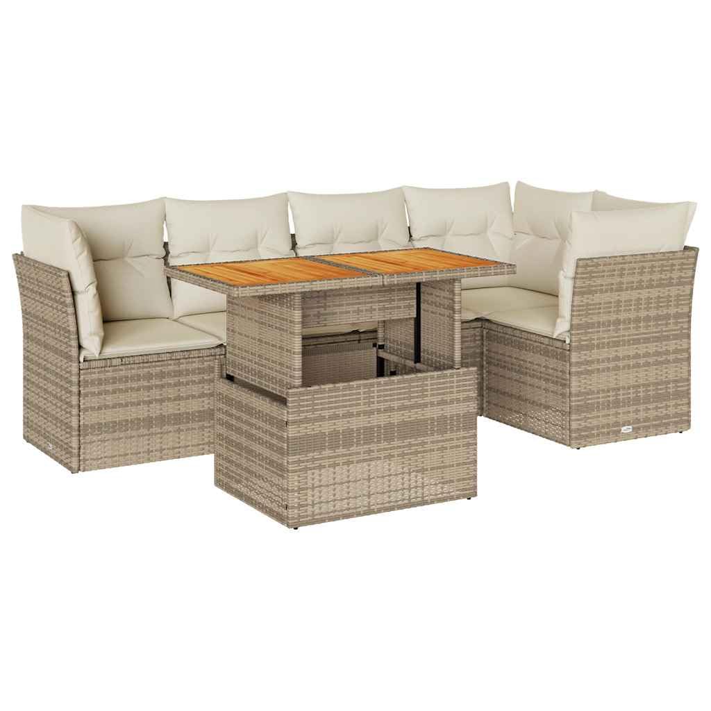 vidaXL Heim & Garten Garten-Sofagarnitur Beige Rattan 6-TLG. Tisch
