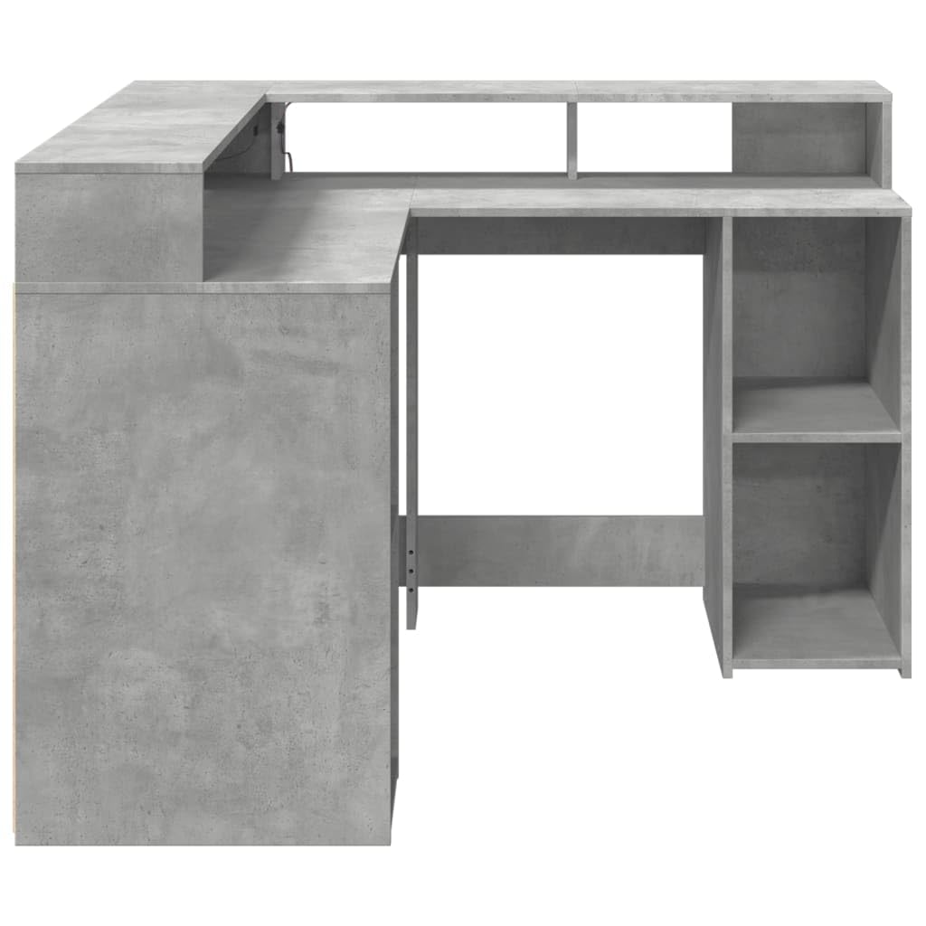 vidaXL LED-Schreibtisch 130x130 Eckschreibtisch Betongrau