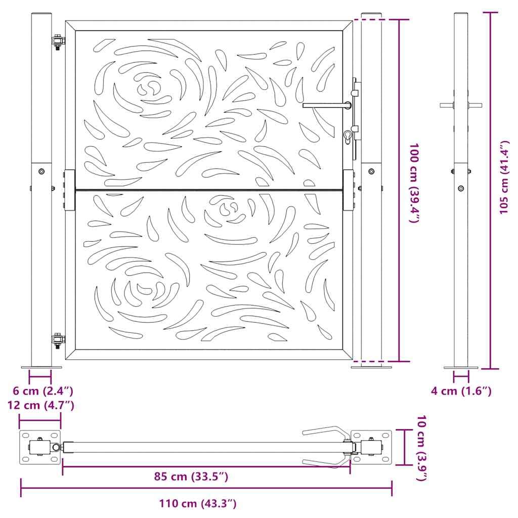 vidaXL Heim & Garten Gartentor 100x100cm Schwarz Flammendesign