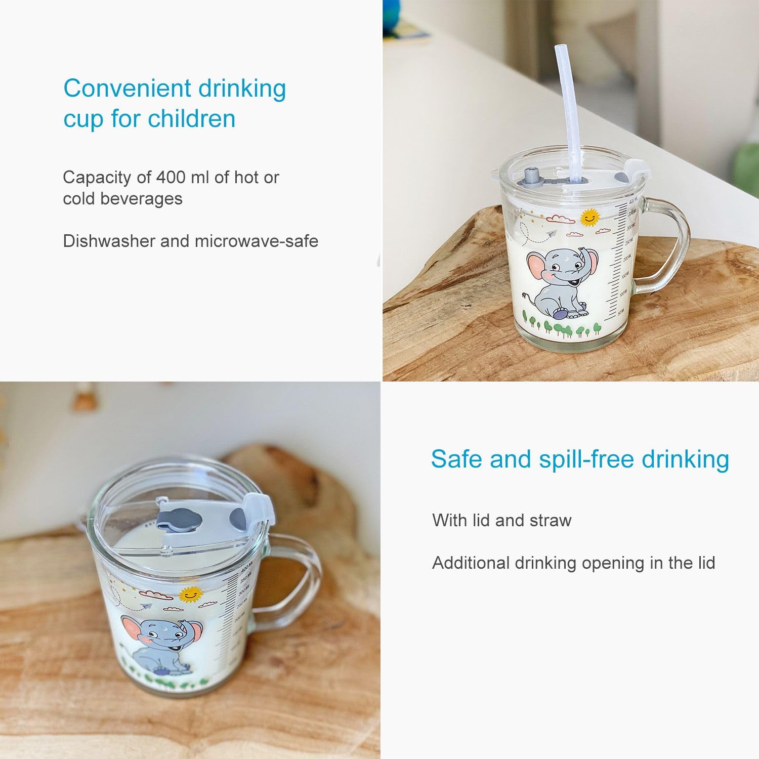 Intirilife Küche Kinder Trinkbecher Elefant 400 ml transparent