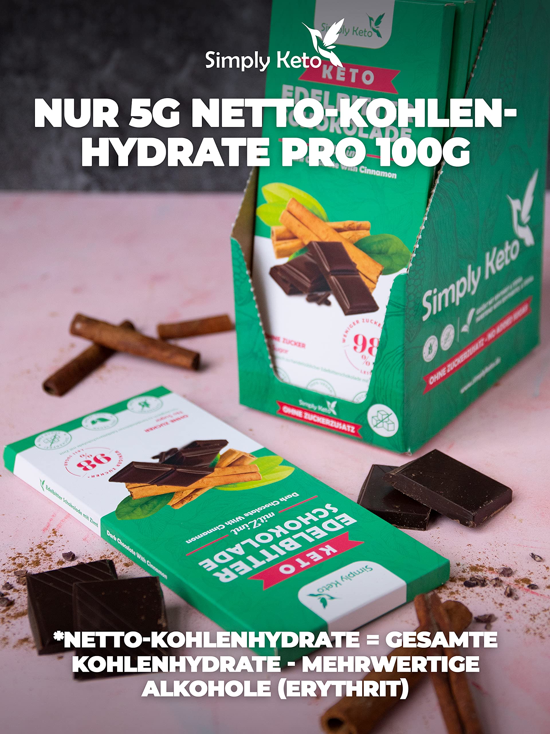 Simply Keto Schokolade Zimt 60% 125 g ohne Zucker