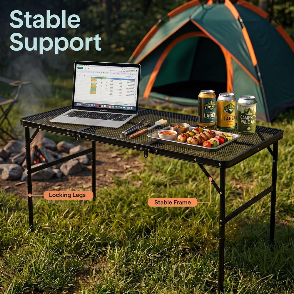 Serenelife Camping Campingtisch 4Ft schwarz 122 cm höhenverstellbar