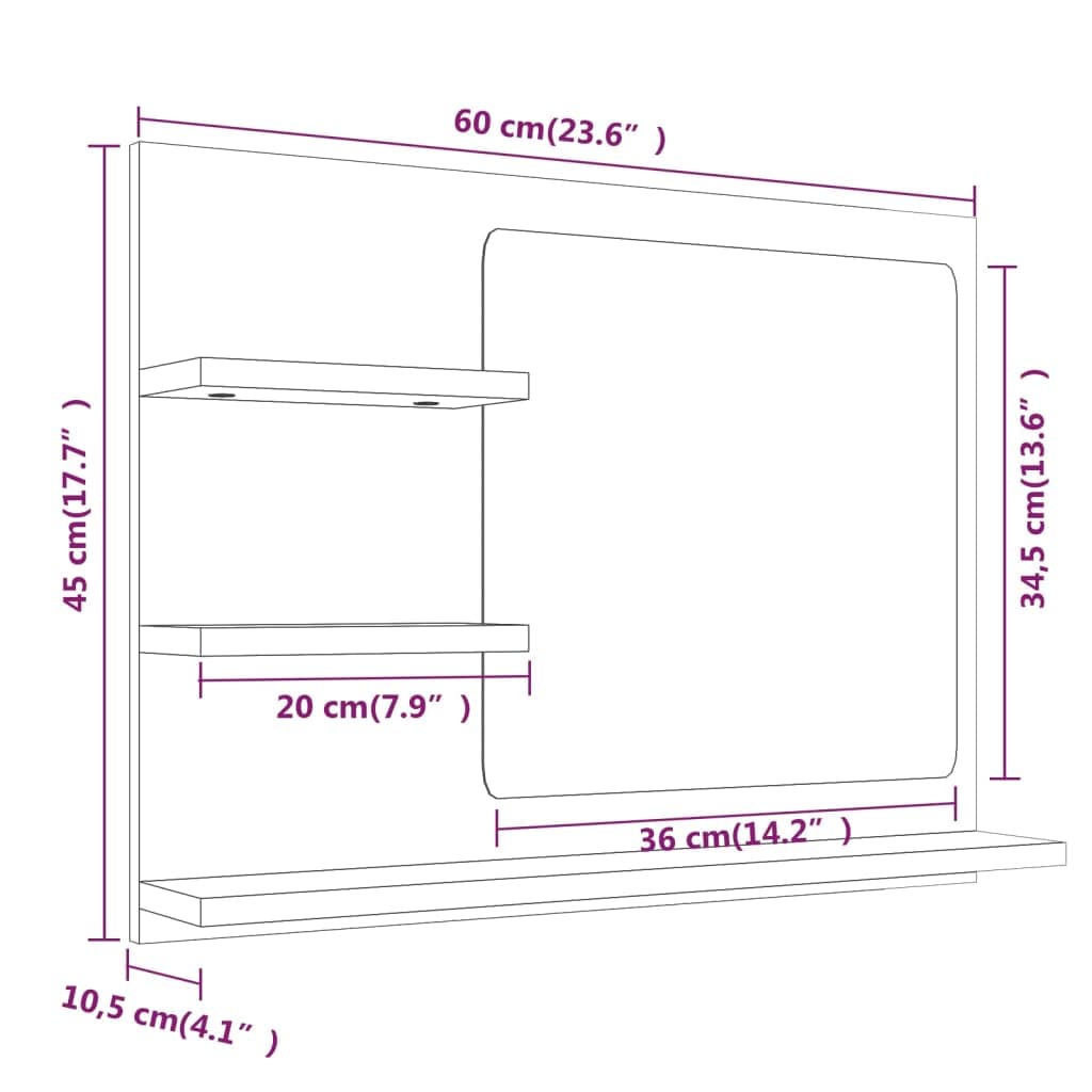 vidaXL Badspiegel Räuchereiche 60x10,5x45 Wandschrank Ablage
