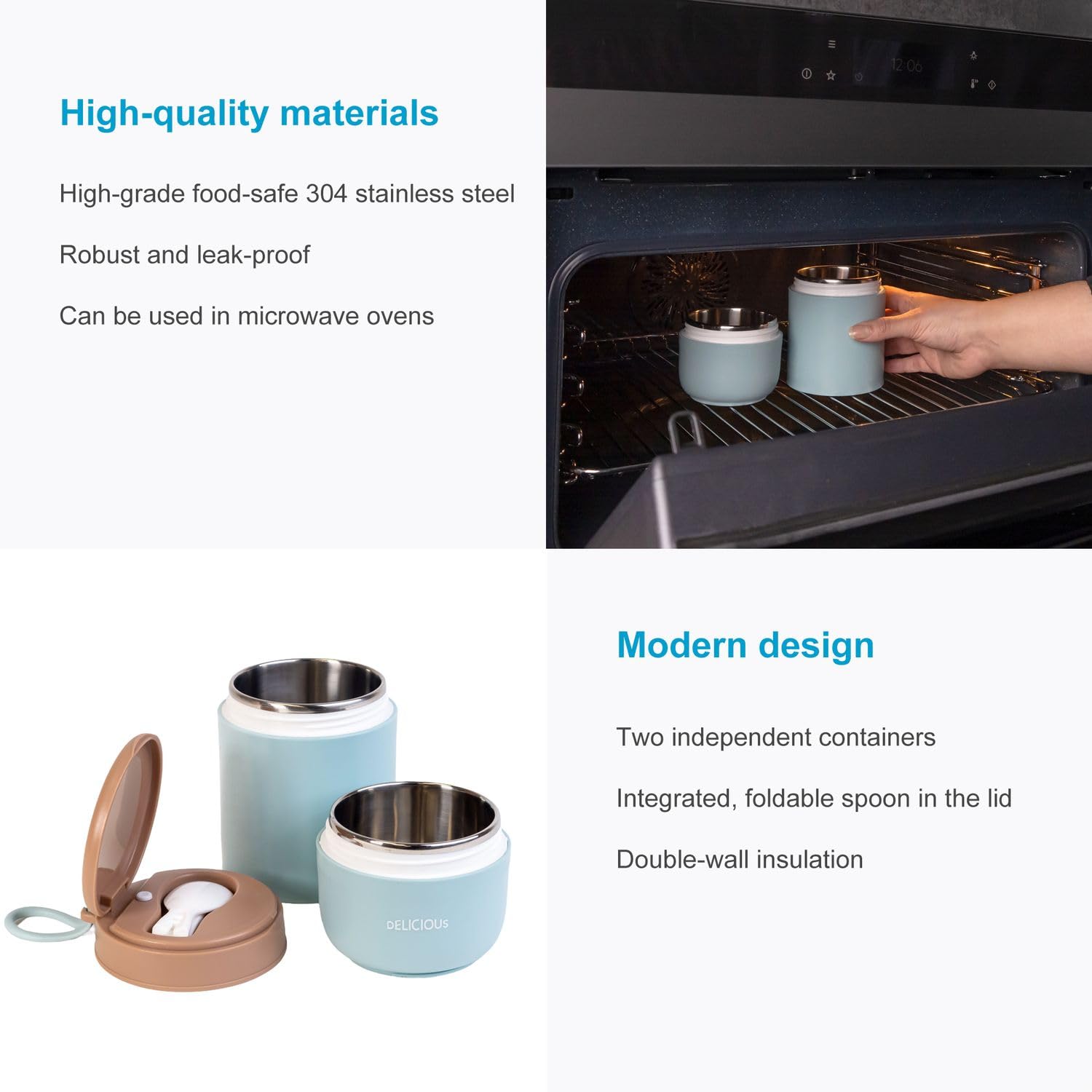 Intirilife Müslibecher Lunchbox blau 370ml Thermo mit Löffel