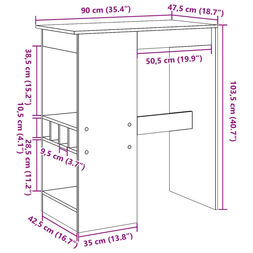 vidaXL Bartisch Stehtisch Holzwerkstoff Weiß 90x47,5x103,5 cm Regal