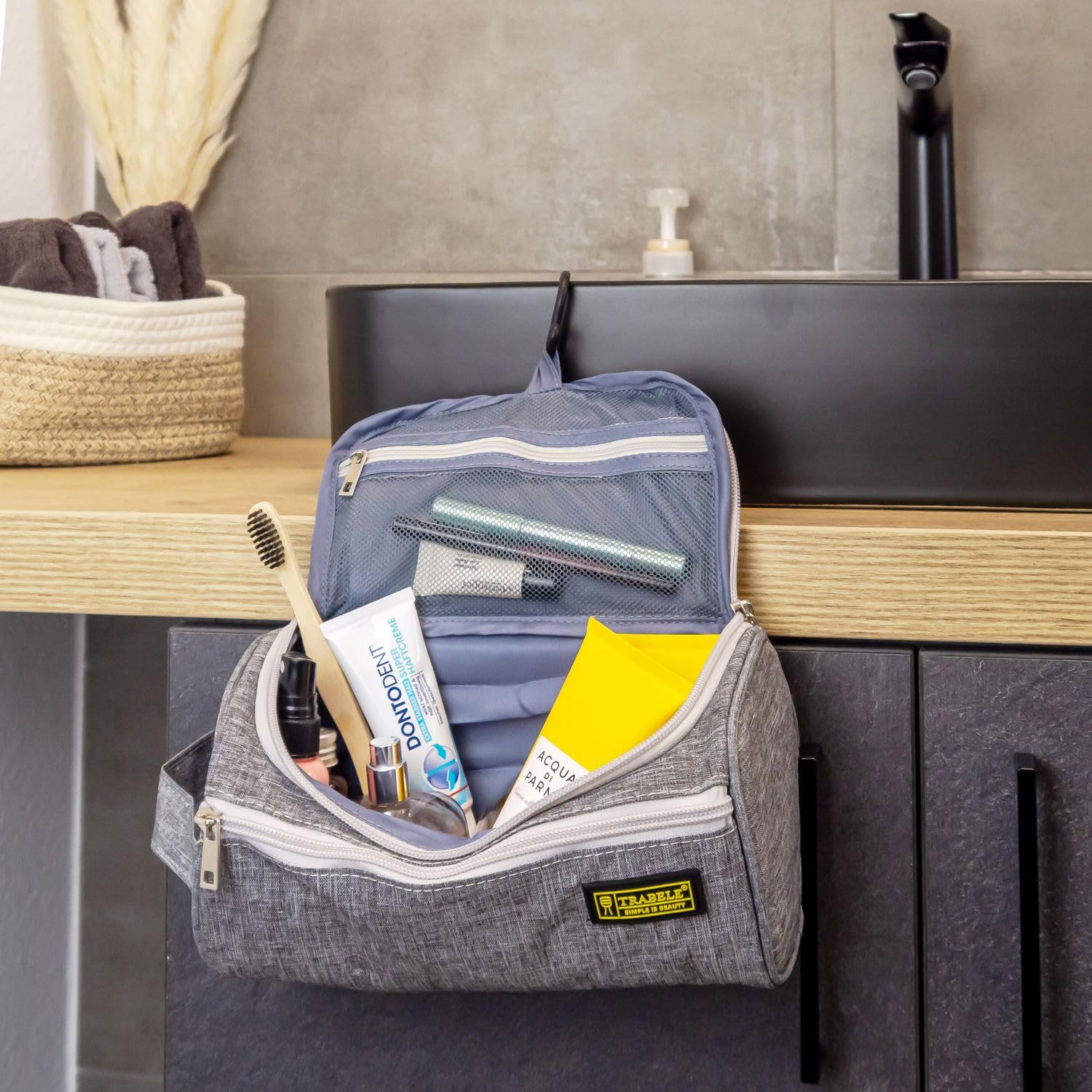 Intirilife Reisetasche Grau 24x12x12cm Polyester mit Reißverschluss