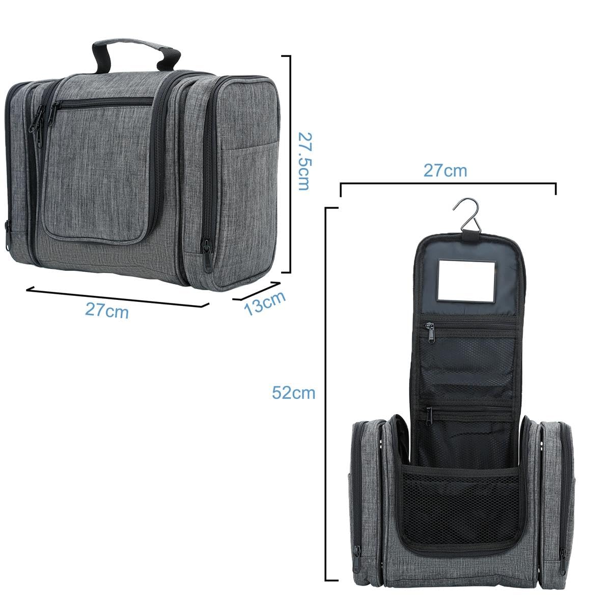 Intirilife Kosmetiktasche Grau 27x13x27,5 cm Polyester aufhängbar