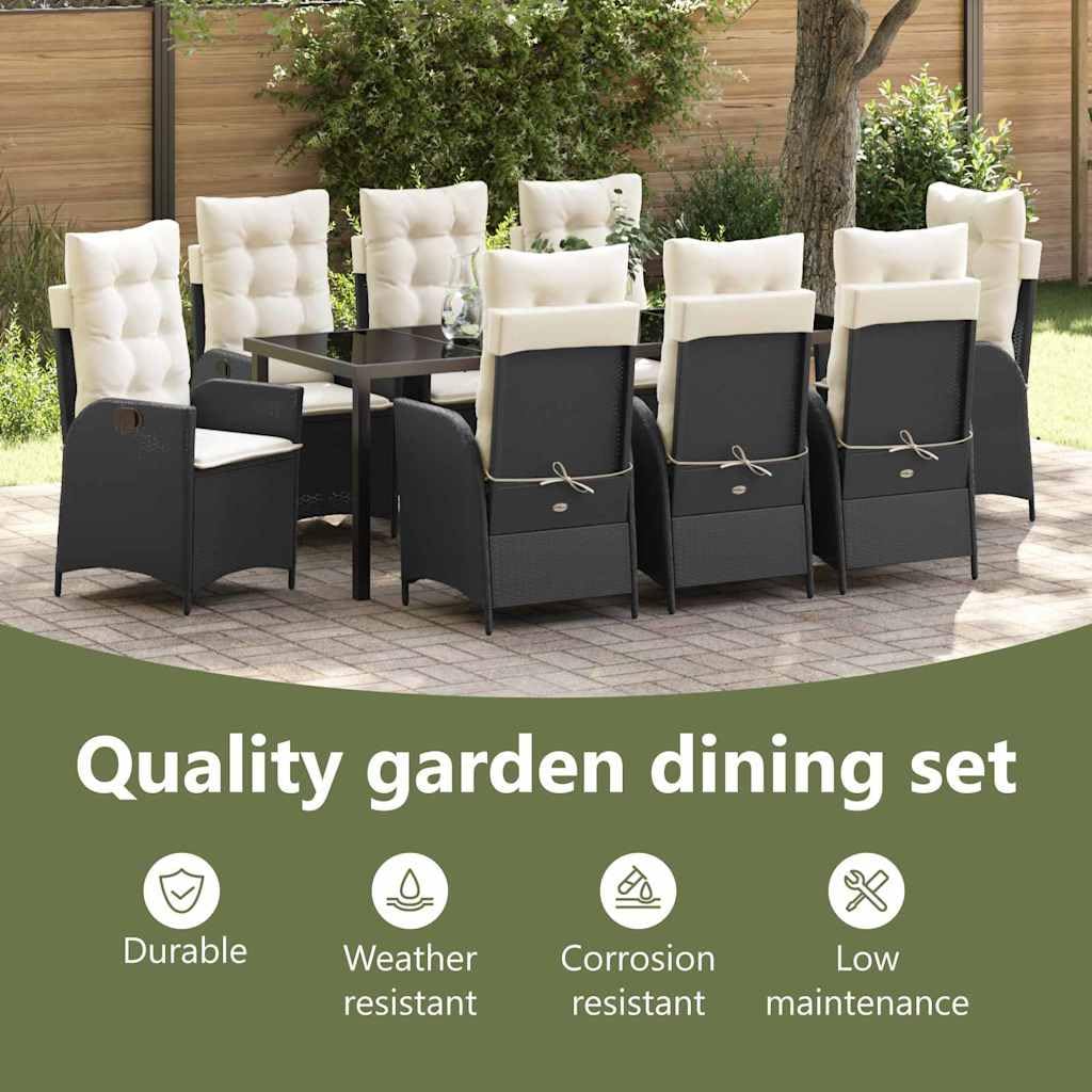 vidaXL Garten Essgruppe Schwarz 9-tlg Poly-Rattan