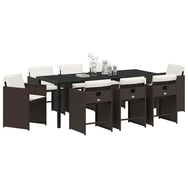 vidaXL Garten Essgruppe 9-tlg Poly-Rattan Braun 8-Sitzer