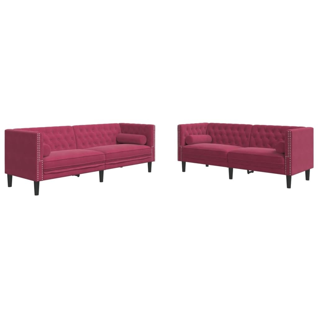 vidaXL Möbel Chesterfield Sofa-Set Hellgrau Samt 3-TLG. Nackenrollen