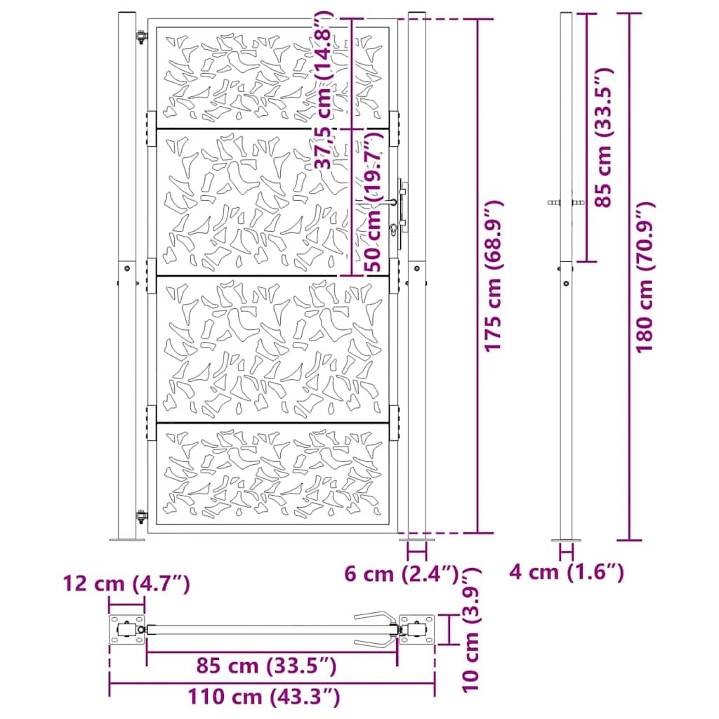 vidaXL Heim & Garten Gartentor 100x175cm Schwarz Stahl