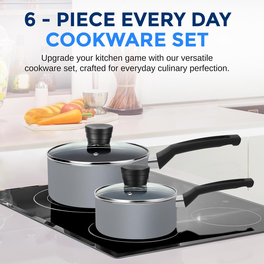 Serenelife Cookware Kochgeschirr Set Schwarz 6-teilig Antihaft