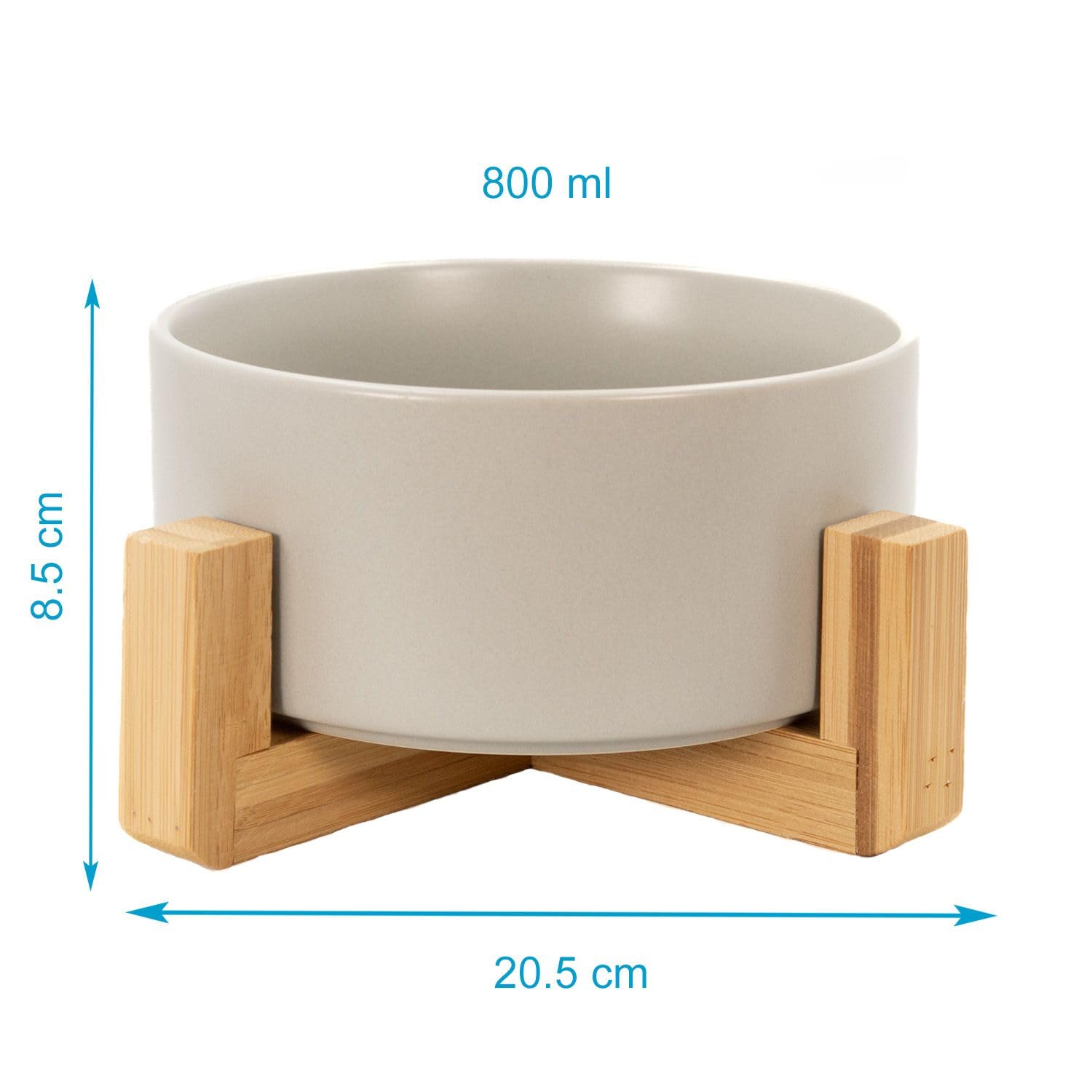 Intirilife Futternapf Keramik grau 800ml mit Bambusgestell