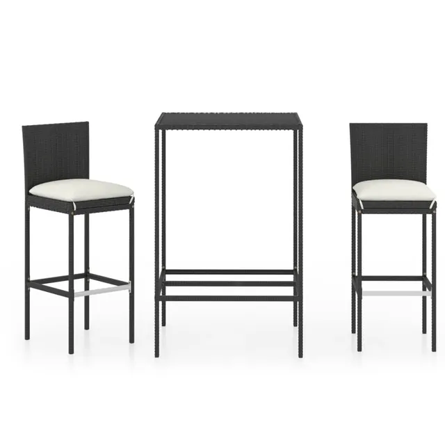 vidaXL Heim & Garten Gartenbar-Set 3-tlg schwarz mit Kissen