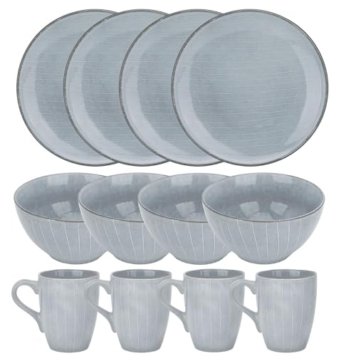 Intirilife Geschirr Set Keramik Grau 12-teilig 4 Personen