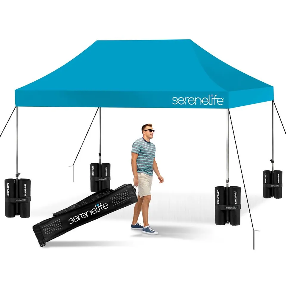 Serenelife Camping Faltpavillon 3x4,5m Hellblau UPF50+