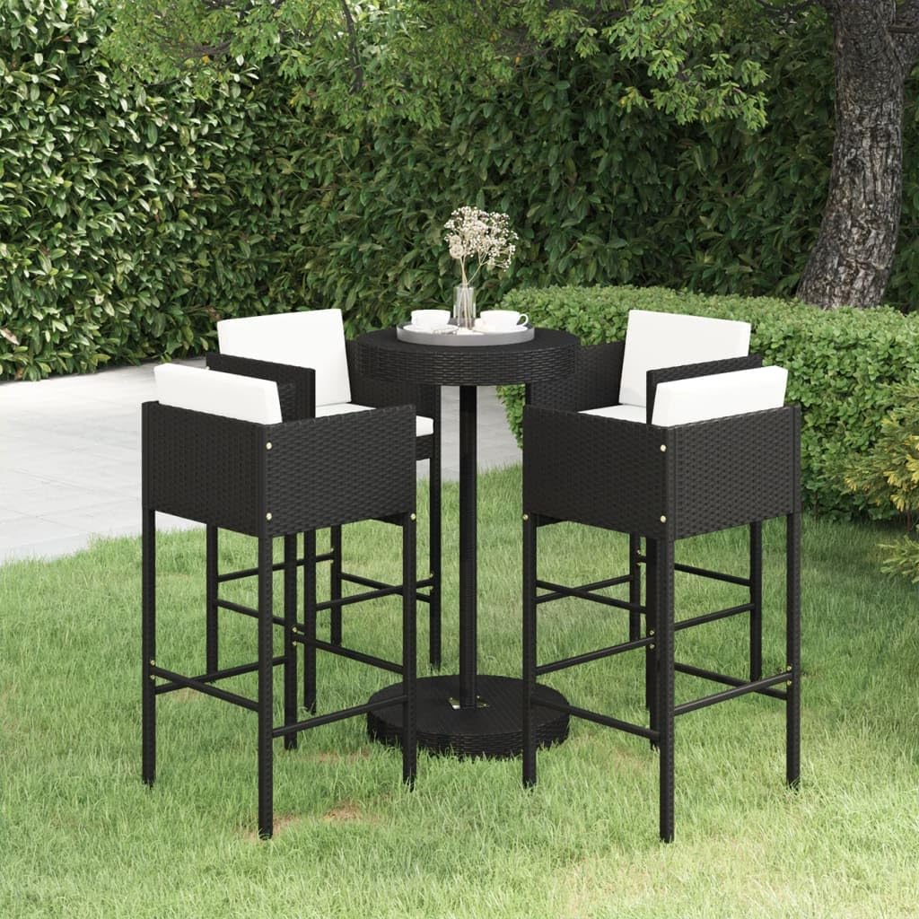 vidaXL Gartenbar-Set 5-tlg. Poly Rattan schwarz mit Kissen