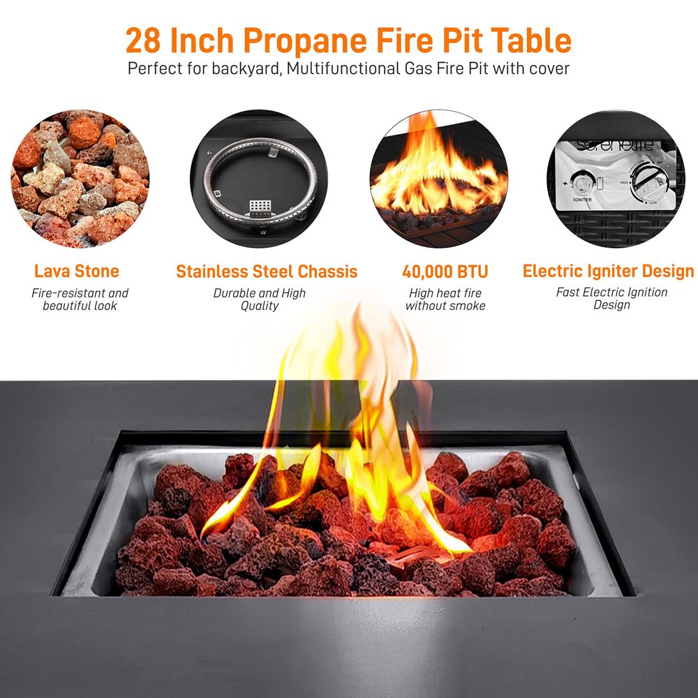 Serenelife Fire Pit Feuertisch Propan 40000 BTU 28" Metall