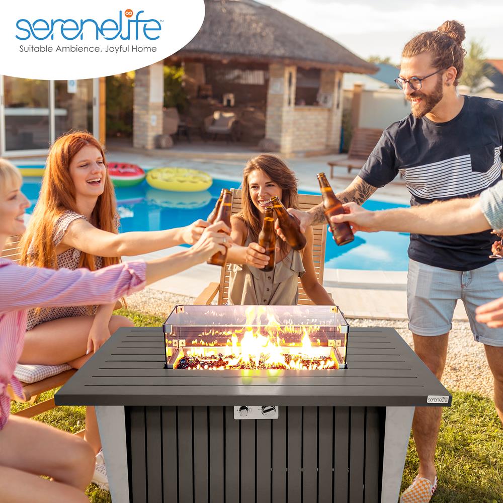 Serenelife Fire Pit Feuertisch Propan Glas-Windschutz