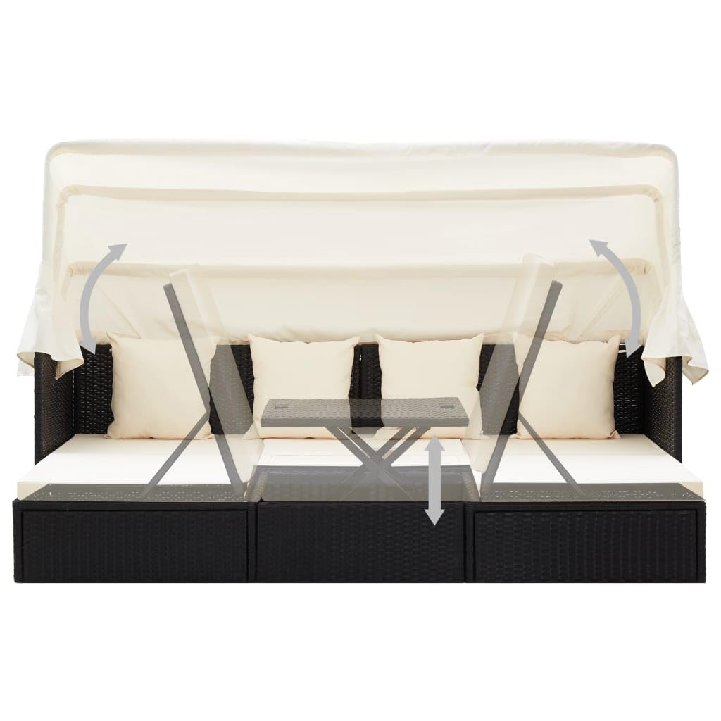 vidaXL Heim & Garten Gartenbett mit Dach Schwarz Poly Rattan