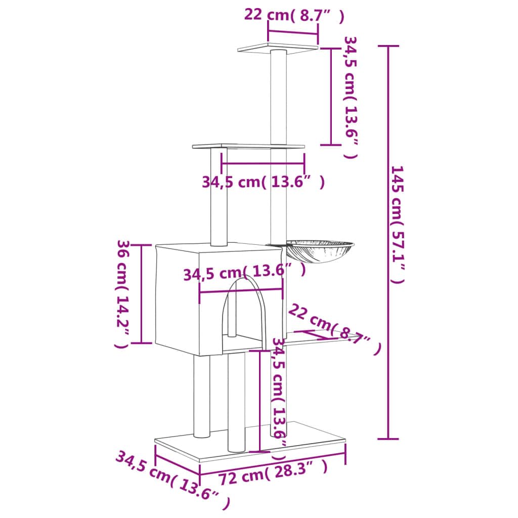 vidaXL Kratzbaum 145 cm Katzenbaum Creme Sisal Plüsch