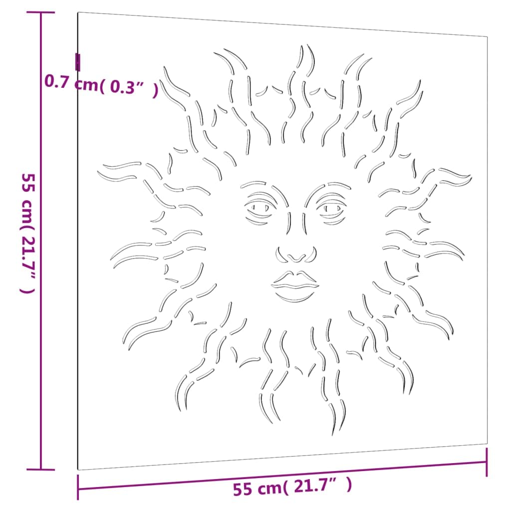 vidaXL Garten-Wanddeko 55x55cm Cortenstahl Sonne-Design Rost