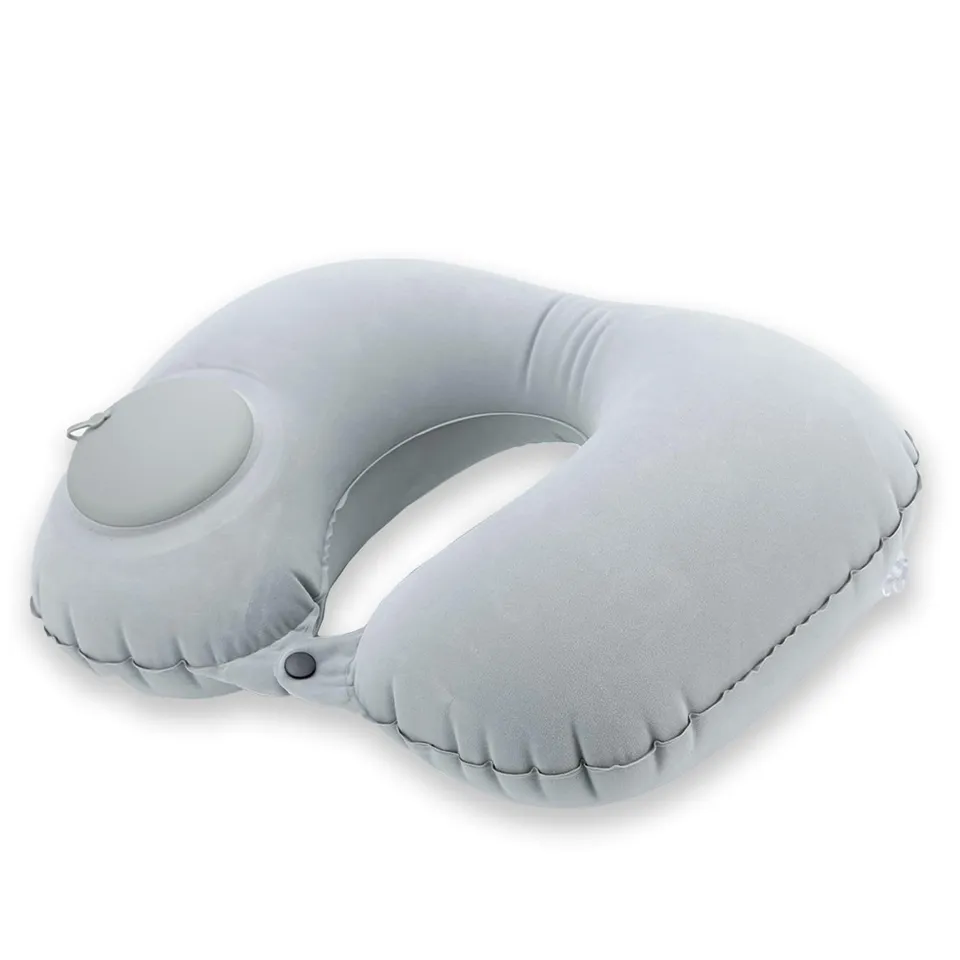 Intirilife Nackenkissen aufblasbar Grau 16 cm mit Knopf