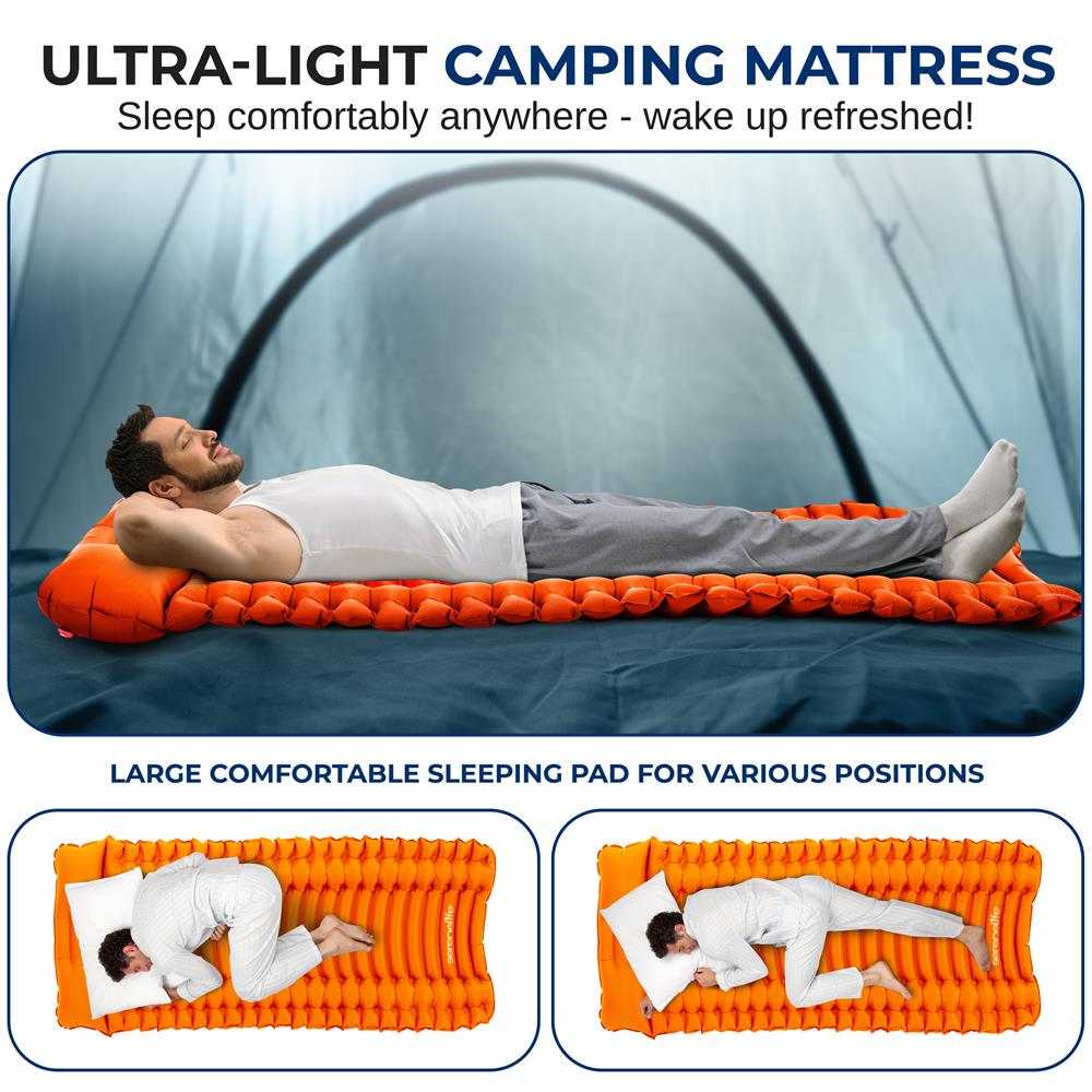 Serenelife Camping SLCPO Schlafmatte mit Kissen Orange