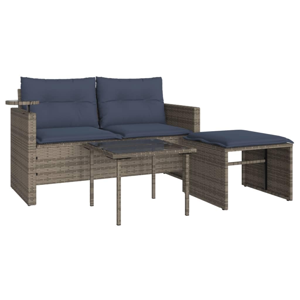 vidaXL Heim & Garten 3-tlg Gartensofa-Set Polyrattan grau mit Kissen
