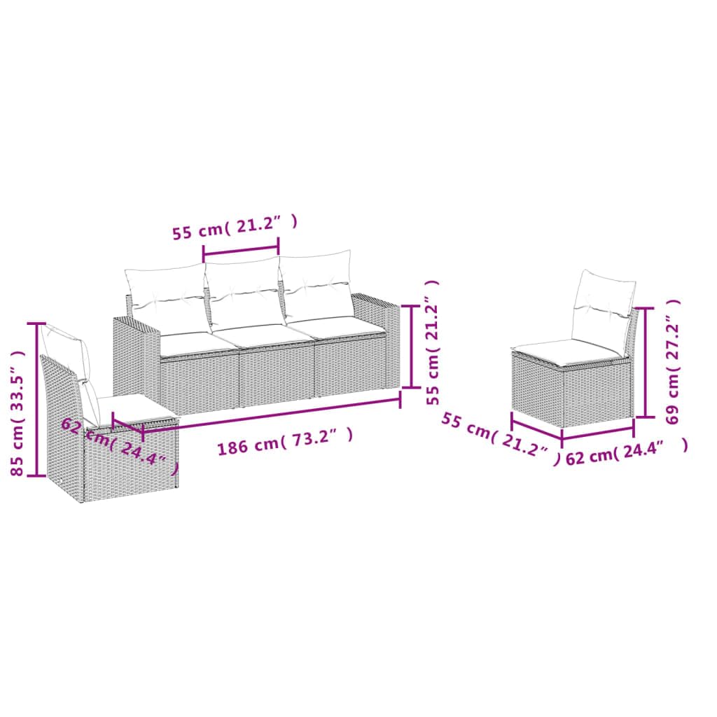 vidaXL Heim & Garten Garten-Sofagarnitur 5-tlg. hellgrau Rattan